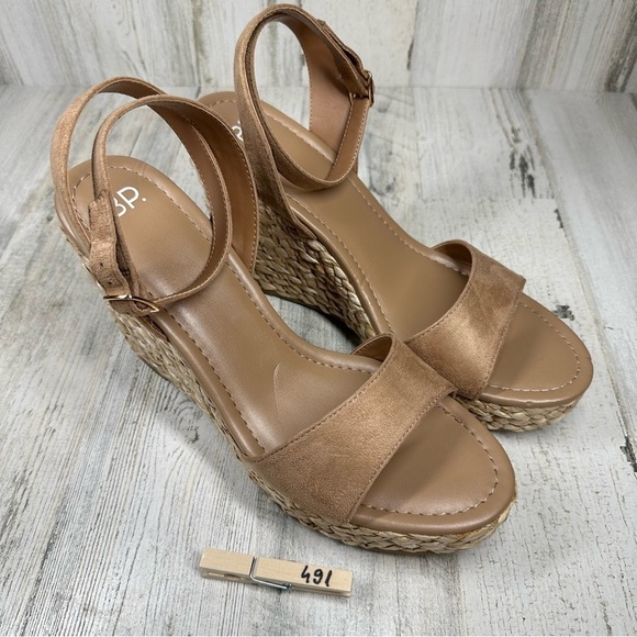 New BP. Women Beige Faux Suede Ginny Wedge Ankle Strap Espadrille Sandals #491 - Picture 10 of 10